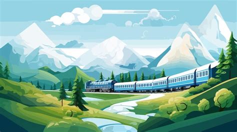 Una Pintura De Un Tren Que Atraviesa Un Paisaje Monta Oso Vector