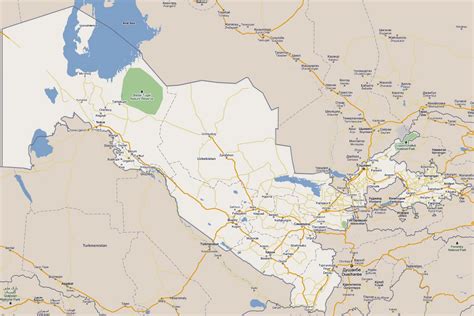 Large road map of Uzbekistan with national parks and cities ...