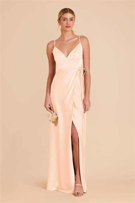 Cindy Matte Satin Bridesmaid Dress Peach Cream Birdy Grey