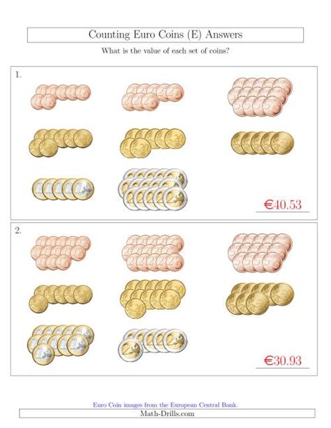 Counting Euro Coins Sorted Version E