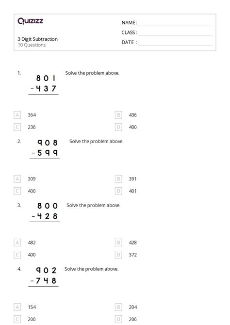 50 Multi Digit Subtraction Worksheets For 2nd Class On Quizizz Free