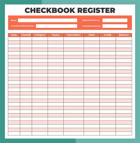 Printable Check Register Full Page