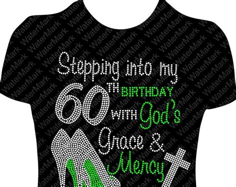 60 And Living My Blessed Life Cross Bling Shirt Birthday Bling Shirt Rhinestone Bling Shirt