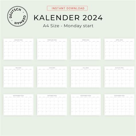 Kalender Monatskalender German Calendar