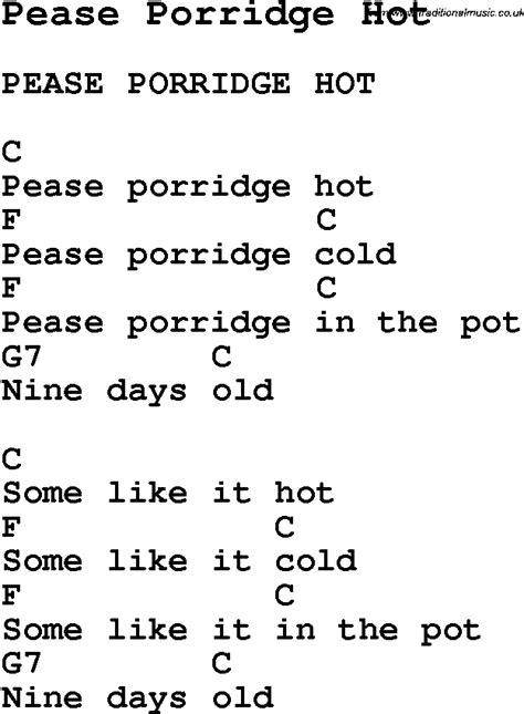 Summer Camp Song Pease Porridge Hot With Lyrics And Chords For Ukulele Guitar Banjo Etc