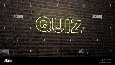 Quiz Realistic Neon Sign On Brick Wall Background D Rendered