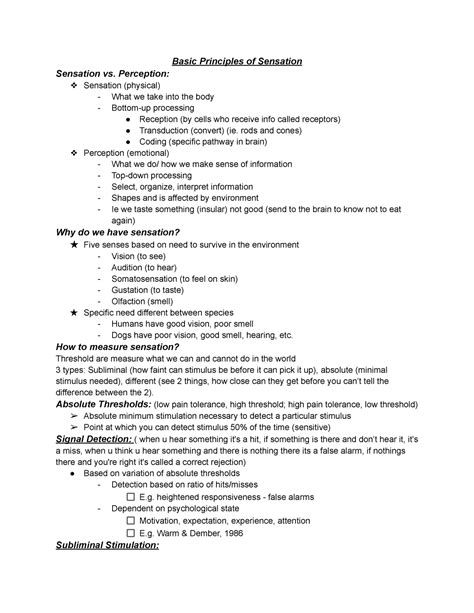 Chapter 5 Natural World Basic Principles Of Sensation Sensation Vs Perception Sensation