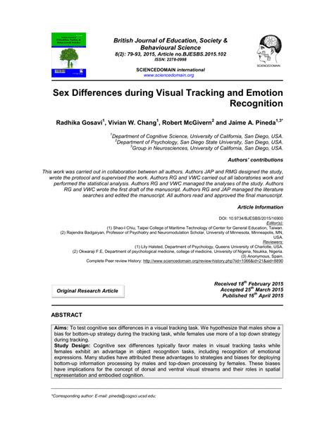 PDF Sex Differences During Visual Tracking And Emotion Recognition