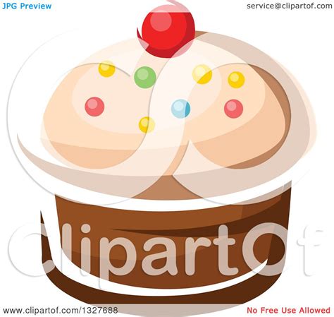 Clipart of a Cartoon Cupcake with Sprinkles and a Cherry - Royalty Free ...