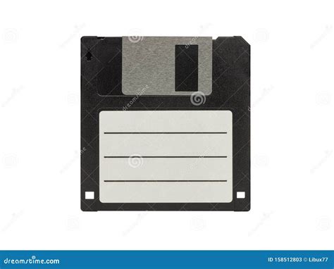 Vintage Floppy Disk Front View Blank Label Isolated On White Stock