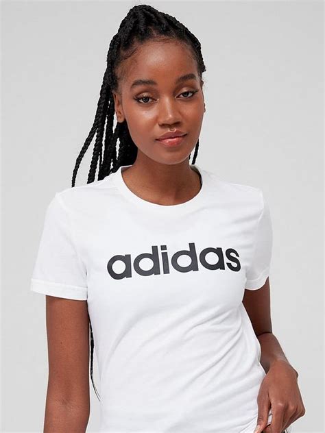 Adidas Sportswear Essentials Linear Slim T Shirt Whiteblack Uk