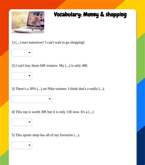 Vocabulary Money And Shopping Interactive Worksheet Topworksheets