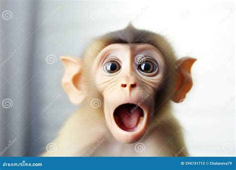 Surprised Looking Monkey Baby Looking Excited Isolated On White Stock