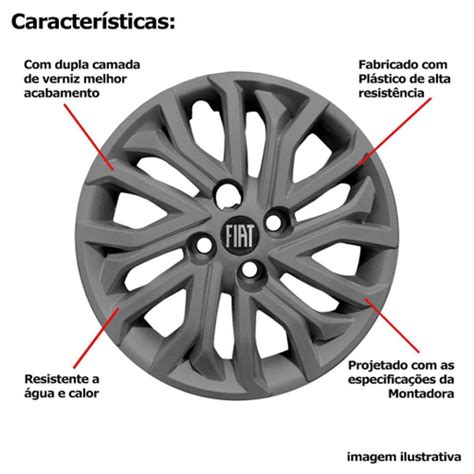 X Calota Fiat Mobi Argo Cronos Aro Grafite Cm Logo Cp No Shoptime