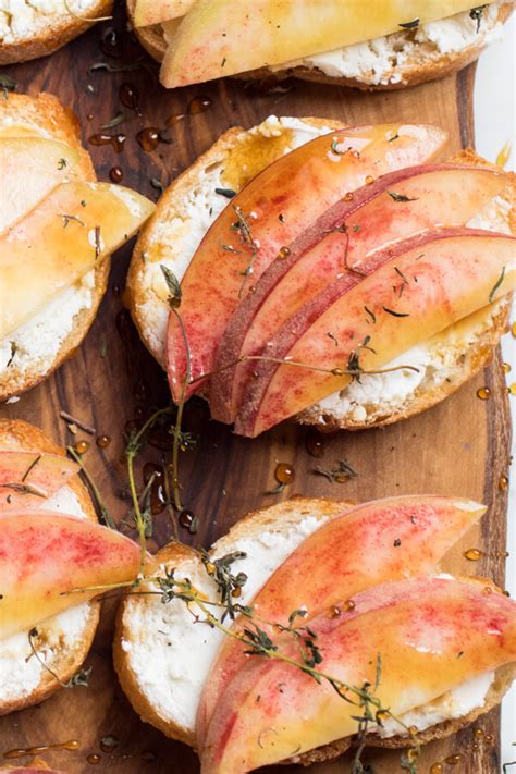 Peach And Goat Cheese Crostini With Fresh Thyme And Honey Abra S Kitchen