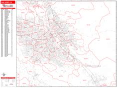 San Jose California Zip Code Wall Map (Red Line Style) by MarketMAPS