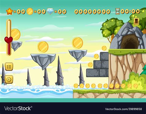 Collecting Coins Platformer Game Template Vector Image