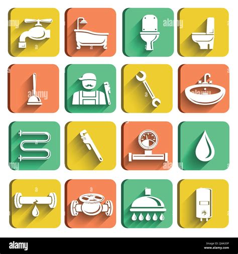 Plumbing Tools Icons Set Of Plumber Wrench Bathroom And Water Leak