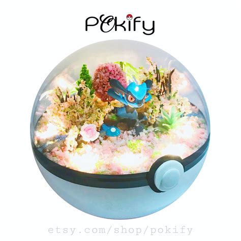 Riolu Pokemon Terrarium Diorama Dome Pokeball Planter Action Etsy