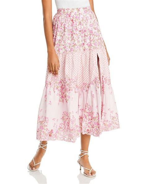 Hemant And Nandita Floral Tiered Midi Skirt In Pink Lyst