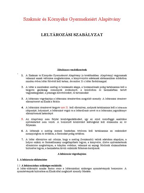 Minta Leltározási Szabályzat Pdf