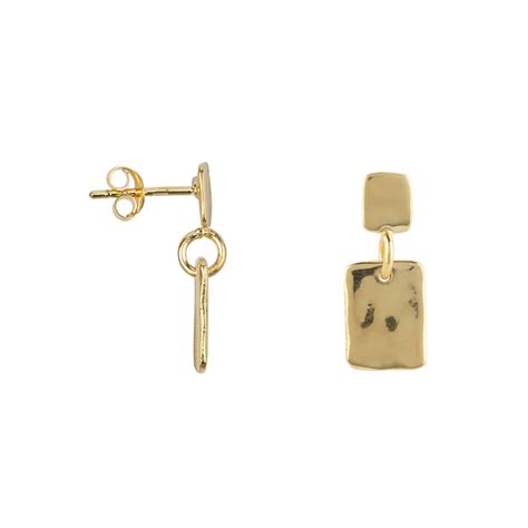 Hammered Double Rectangle Stud Earring Gold Plated Betty Bogaers