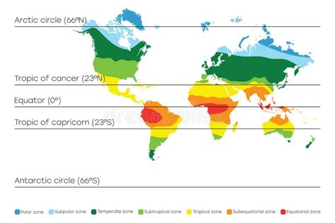 Climate Zones Map Vector With Equatorial Tropical Polar Temperate