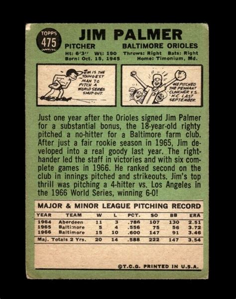 Topps Set Break Jim Palmer Vg Vgex Crease Gmcards Ebay