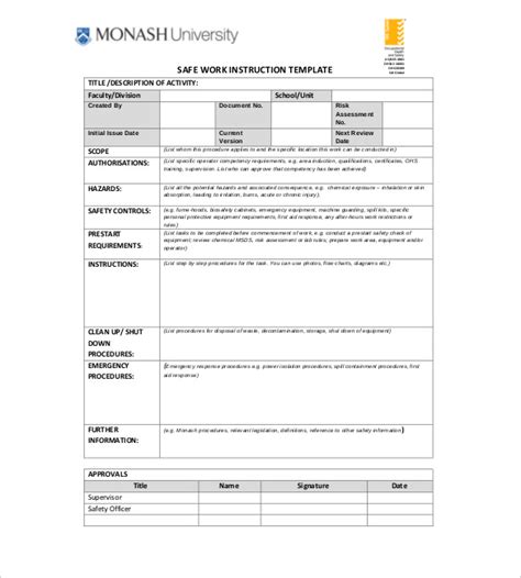 Safe Work Instruction Template