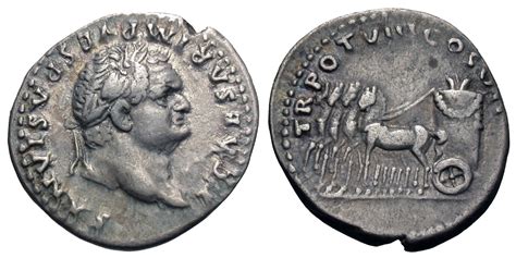 Titus As Caesar AR Denarius Slow Quadriga Roman Imperial Coins