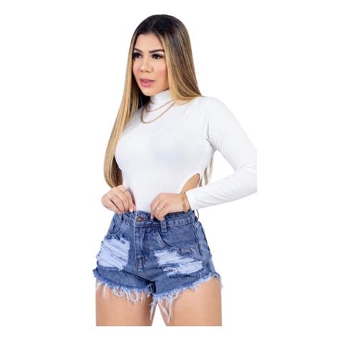 Shorts Jeans Feminino Curto Detonado Cintura Alta Destroyed Hot Pants