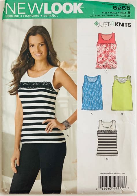 Misses Sleeveless Knit Tops Pattern 3 Styles Sizes 4 6 8 10 12 14 16 Newlook 6285 Uncut Etsy