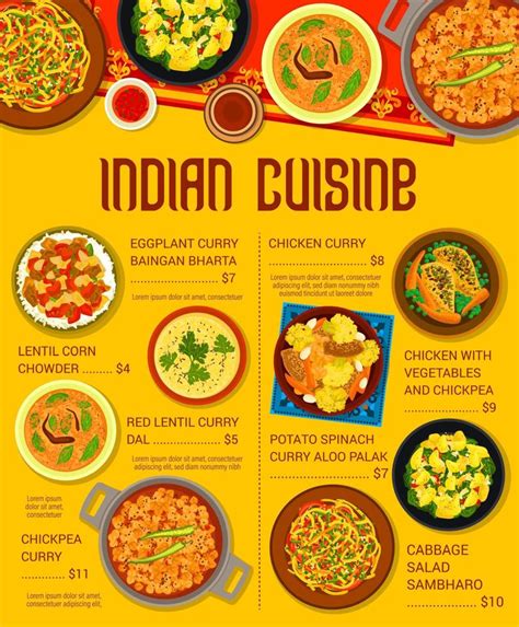 Indian Food Restaurant Meals Menu Page Template Vector Art At