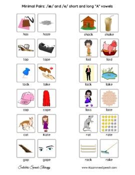 Minimal Pairs Short Long A Vowels Pgs Speech Therapy