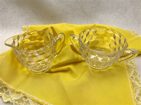 Jeanette Cream And Sugar Set Depression Glass Cubist Etsy