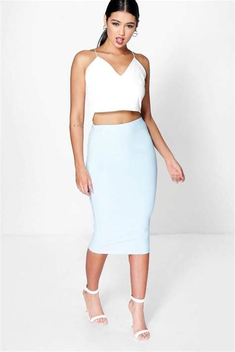 Boohoo Astria Basic Scuba Midi Skirt Scuba Midi Skirt White Midi