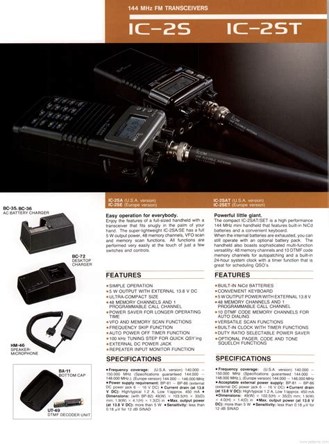 Icom Ic S And Ic St Specification And Features Amateur Products