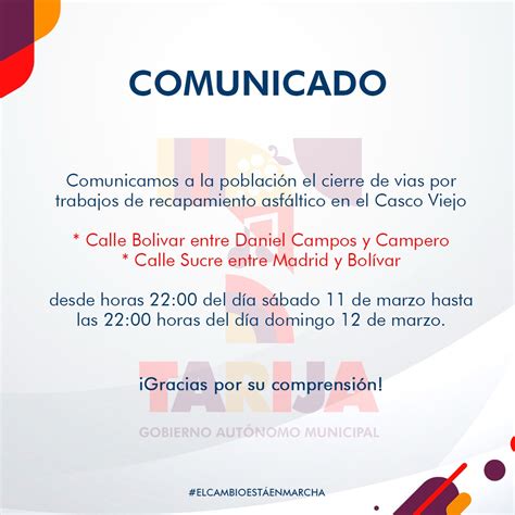 COMUNICADO DEL GOBIERNO MUNICIPAL DE TARIJA PLUSTLT