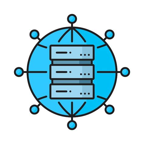 Ícono de color del servidor de base de datos y la nube de red de datos