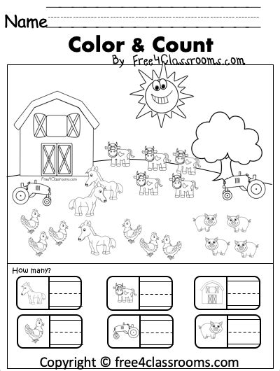 Kindergarten Counting Worksheet On A Farm Free Worksheets Worksheets Library