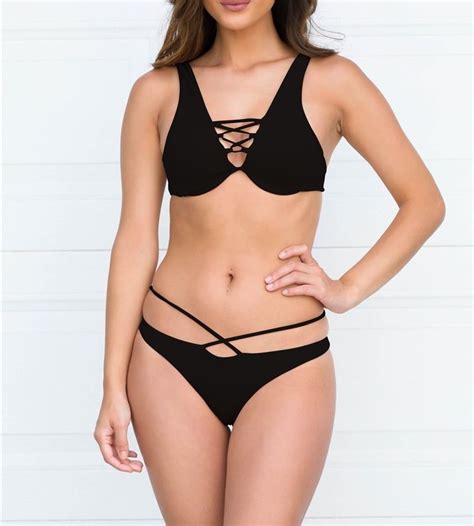 Bikini Biquini Aro Bojo Sexy Asa Delta Levanta Seios Preto Parcelamento Sem Juros