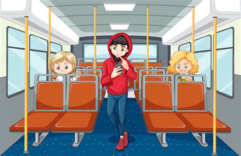 Bus Interior With Passengers Cartoon Characters 7145095 Vector Art At