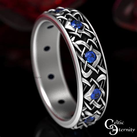 Sapphire Celtic Wedding Band Sterling Silver Wedding Band Heart