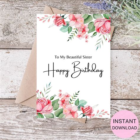 Printable Happy Birthday Sister Card Sister Birthday Greeting - Etsy