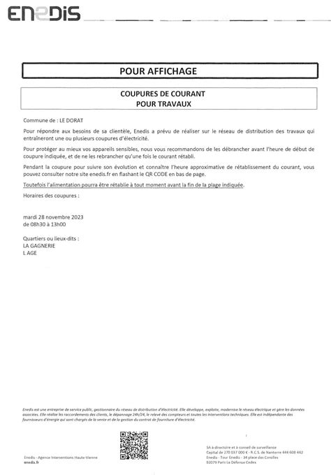 Coupures De Courant Pour Travaux Le Dorat