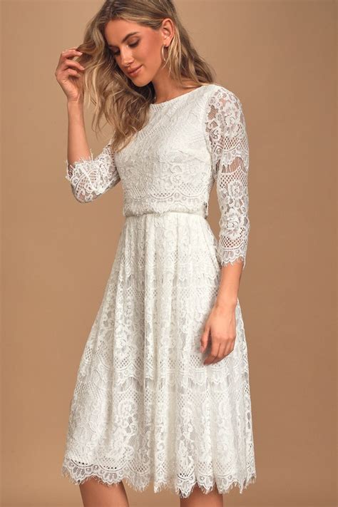 Glam White Lace Dress White Lace Midi Long Sleeve Midi Dress Lulus