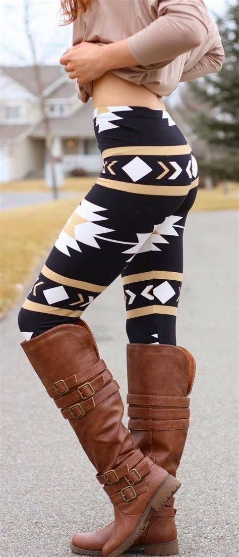 Navajo Aztec Print Leggings And Love These Long Full Brown Pure Leather Made Shoes Stylish