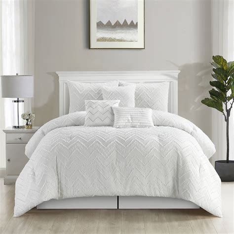 Lanco Chevron Shabby Chic 7 Piece Comforter Set White, Bed Size King, 100% Polyester Fill ...