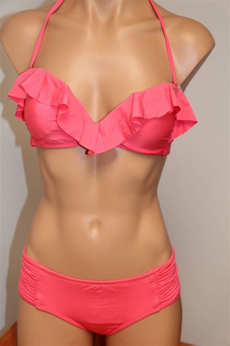 NWT Bar III Swimsuit Bikini 2pc Set Sz M Strawberry Bandeau Bra Strap