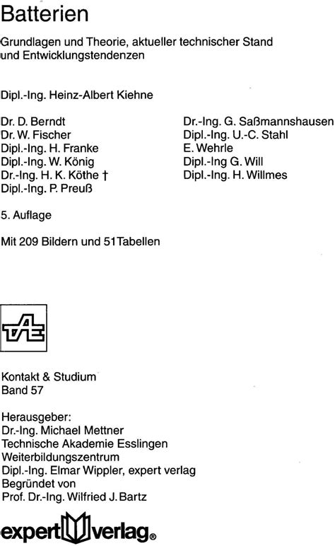 Batterien Expertllpverlag Grundlagen Und Theorie Aktueller